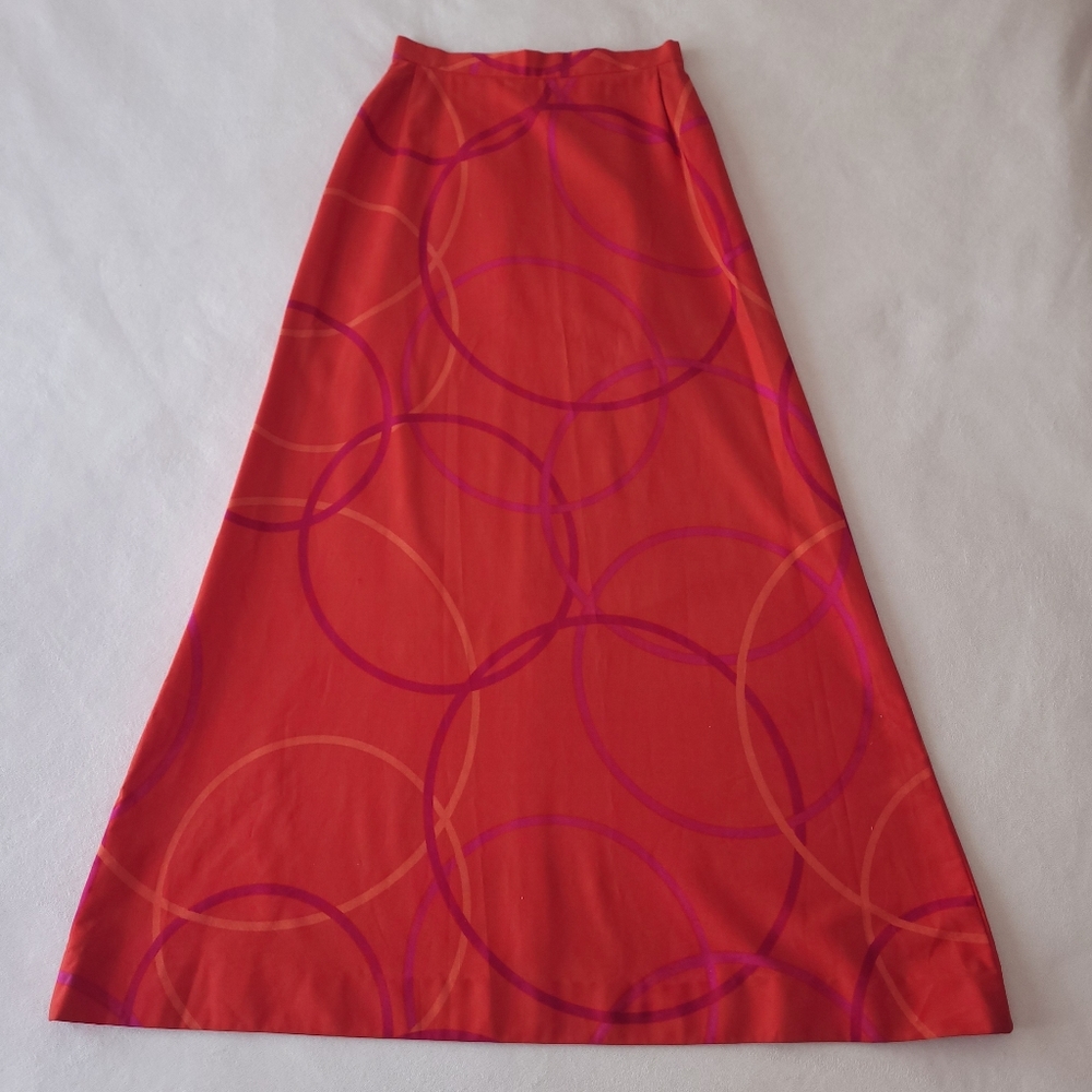 Vintage Swedish Brand Rudholms Bold Red-Orange Full Length Cotton Skirt SMALL - Picture 11 of 12